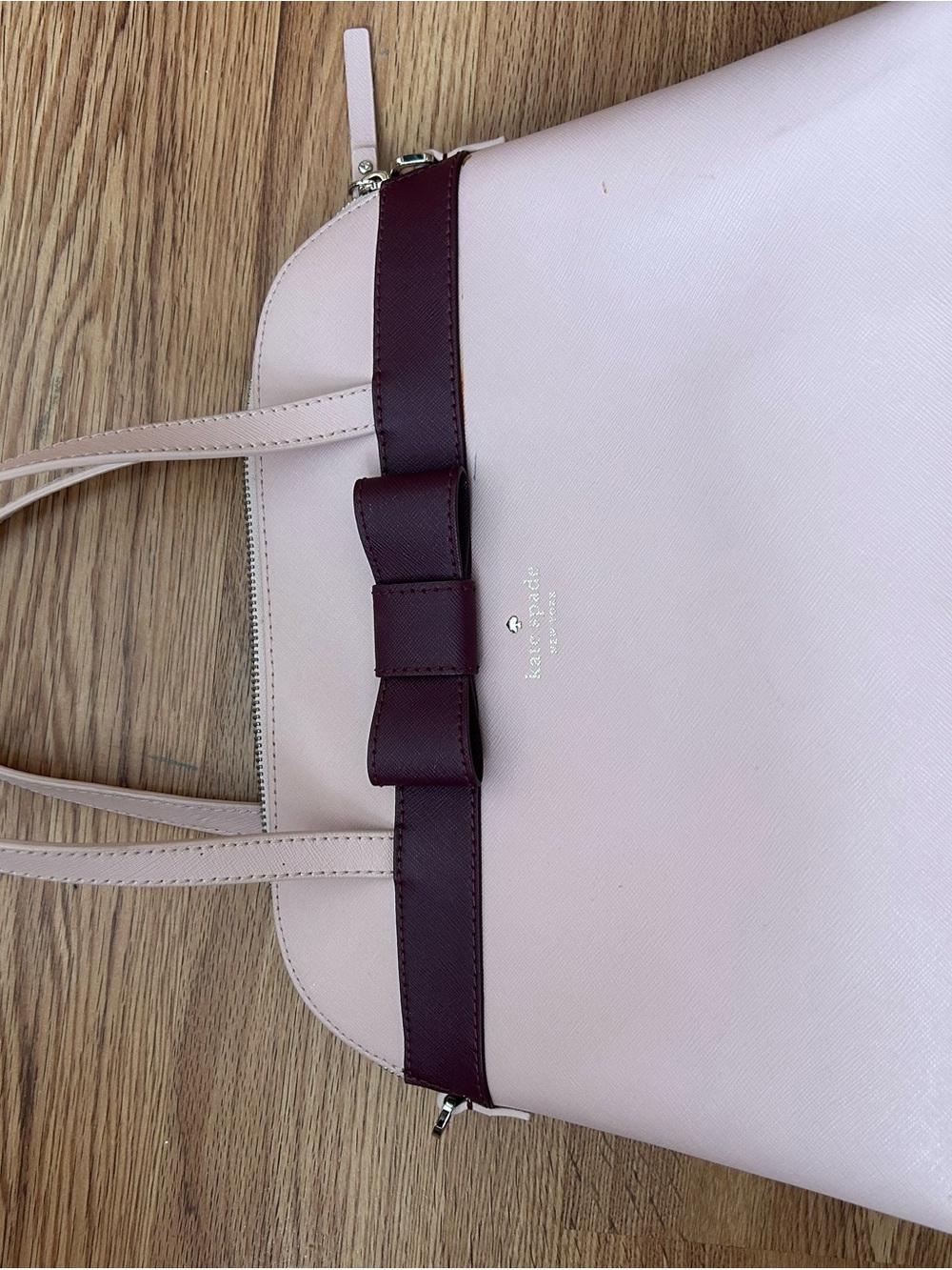 kate spade Blush Pink Tote with Burgundy Bow Accent